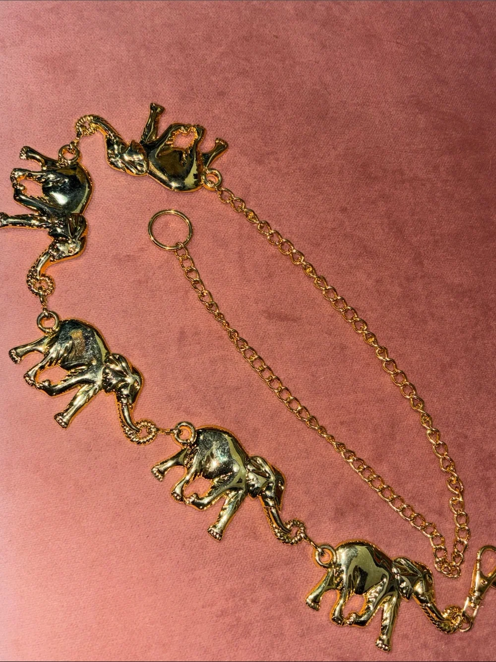 Vintage gold tone metal elephant link belt women’s 42” statement chain belt
